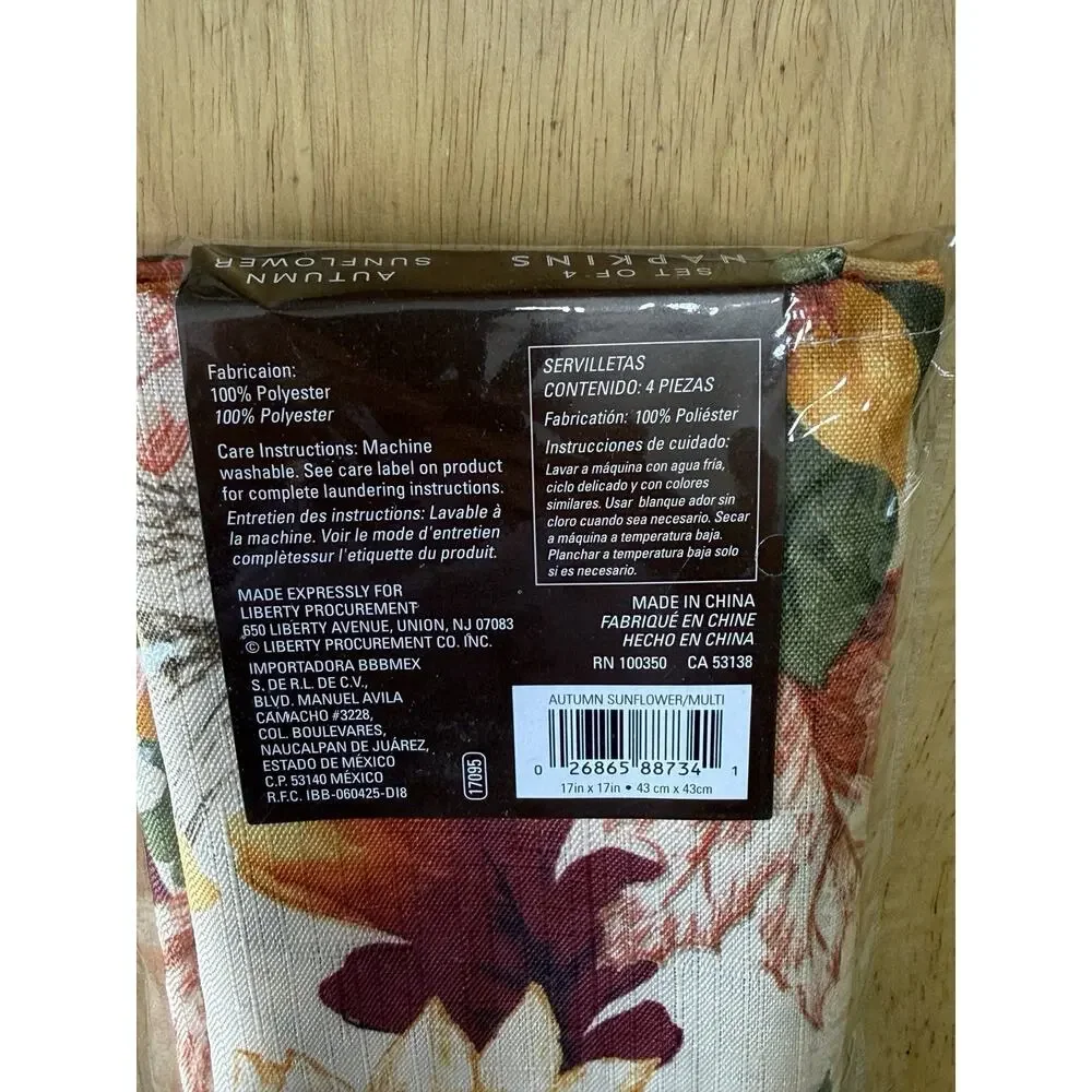 Bed‎ Bath & Beyond Fabric Dinner Napkins Fall Leaves, 17x17 inch Set of 8,NEW